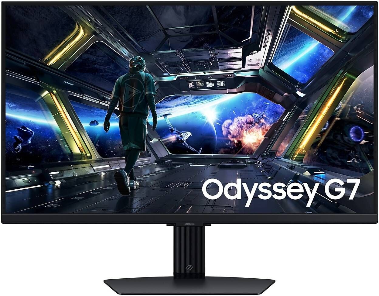 شاشة ألعاب سامسونج أوديسي G7 G70D مقاس 27 بوصة بدقة 4K UHD شاشة IPS، معدل تحديث 144 هرتز، زمن استجابة 1 مللي ثانية (GtG)، HDR10+، AMD FreeSync بريميوم، مركز الألعاب الذكي باللون الأسود – LS27DG702EMXUE