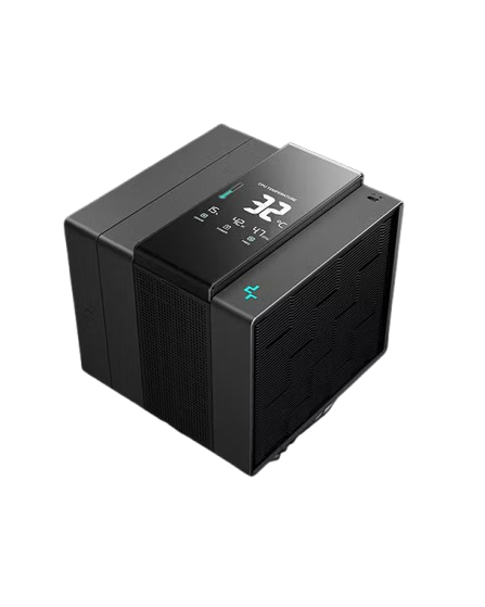 مبرد معالج DeepCool ASSASSIN IV VC VISION هوائي ببرجين مزدوجين، مزود بـ 7 أنابيب حرارية، ومروحة رئيسية 140 مم بمحمل FDB حقيقي، ومروحة خلفية 120 مم بمحمل FDB حقيقي، مع شاشة رقمية.