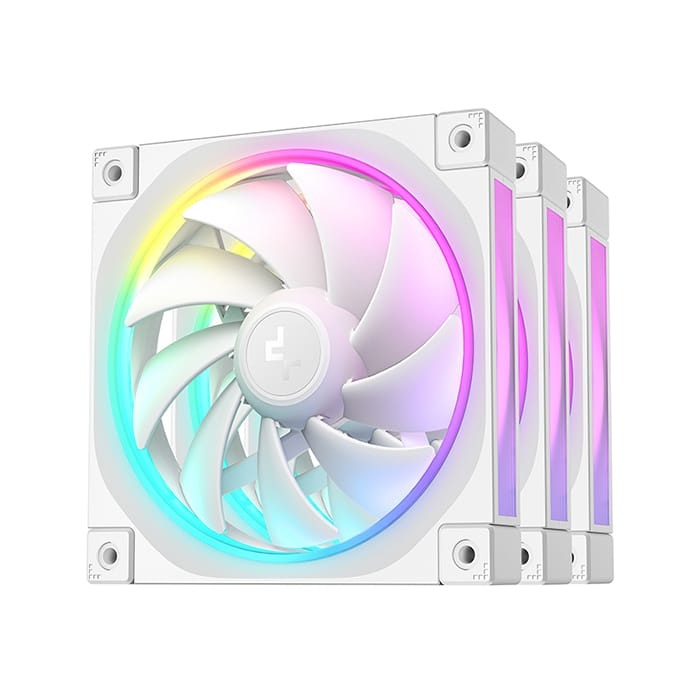 مروحة صندوق الحاسوب DeepCool FL12 WH 3 في 1، مقاس 120 مم، بتقنية PWM وإضاءة ARGB، حزمة من 3 مراوح، بسرعة 500–2150 دورة/دقيقة، تدفق هواء 55 CFM، ضغط هواء 2.82 mmAq، بمحمل ديناميكي مائع – أبيض