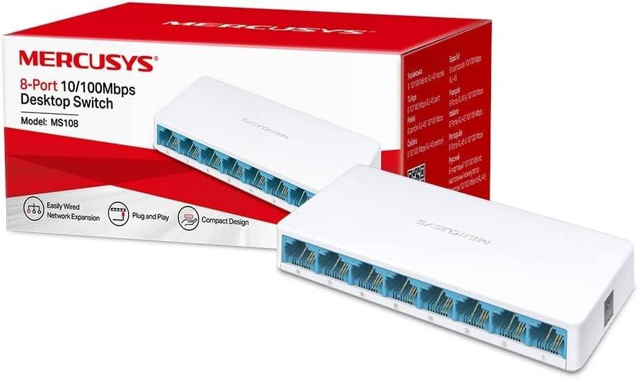 Mercusys MS108 8‑Port 10/100 Mbps Plug and Play Desktop Switch Fast Ethernet with Auto‑MDI/MDIX