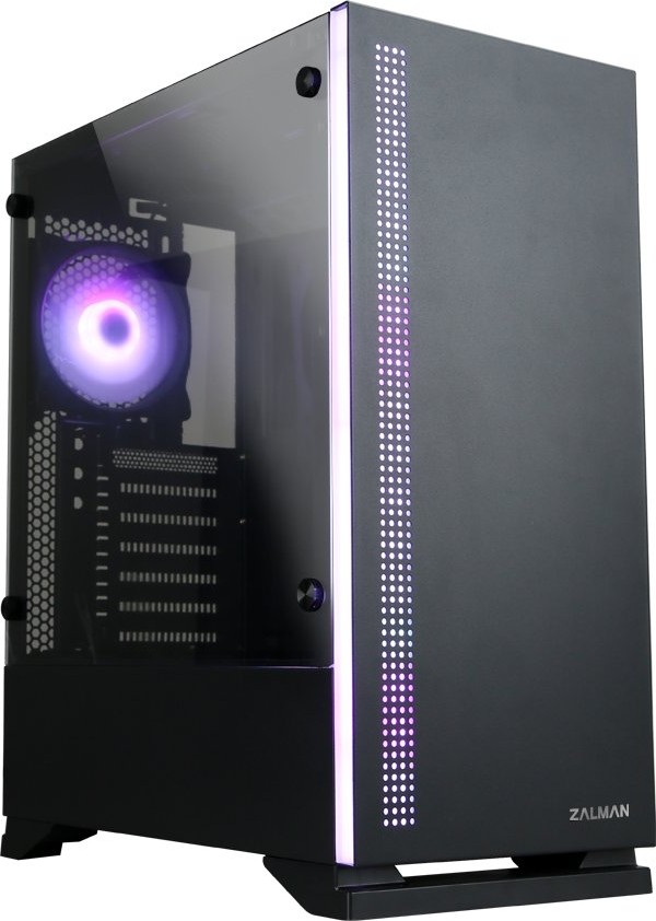 Zalman S5 Black ATX Mid Tower Gaming Case, Tempered Glass Side Panel, RGB Front Lighting, Pre-Installed Fans, 240mm Radiator Support, ATX mATX Mini-ITX