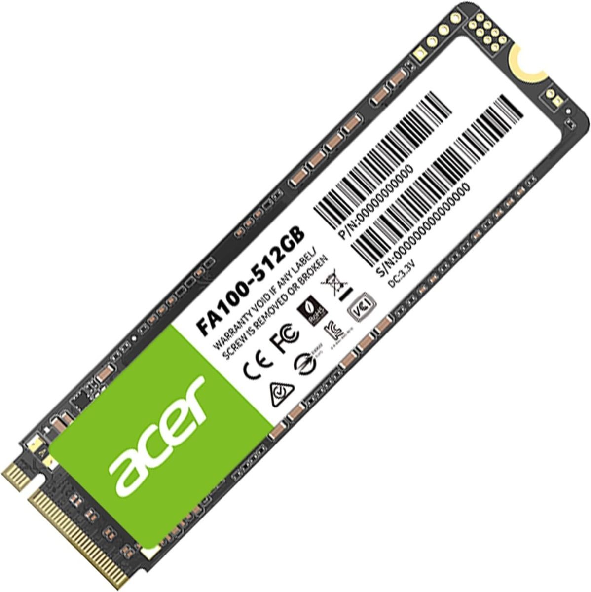 قرص الحالة الصلبة Acer FA100 بسعة 512 جيجابايت NVMe، واجهة PCIe الجيل الثالث، مقاس M.2 2280، بسرعة قراءة تصل إلى 3200 ميجابايت/ثانية وسرعة كتابة تصل إلى 2200 ميجابايت/ثانية