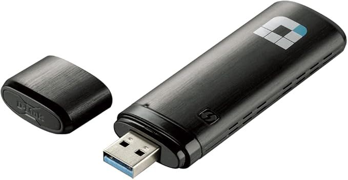محول واي‑فاي USB مزدوج النطاق من D‑Link DWA-182 AC1300 MU‑MIMO، USB 3.0، مزدوج النطاق (2.4 GHz و 5 GHz)، سرعات لاسلكية تصل إلى 400 Mbps/867 Mbps، أمان WPA/WPA2