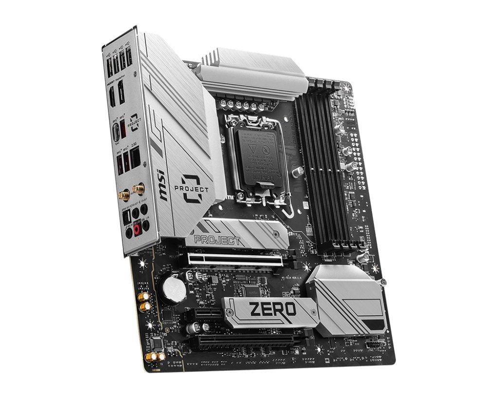لوحة أم MSI B760M PROJECT ZERO DDR5 mATX (معالج Intel B760، مقبس LGA 1700، تصميم التوصيل الخلفي، منفذ PCIe 5.0 x16، منفذان M.2 PCIe 4.0، واي فاي 6E، بلوتوث 5.3، منفذ LAN بسرعة 2.5 جيجابت في الثانية، منفذ USB من النوع C بسرعة 20 جيجابت في الثانية، منفذ HDM