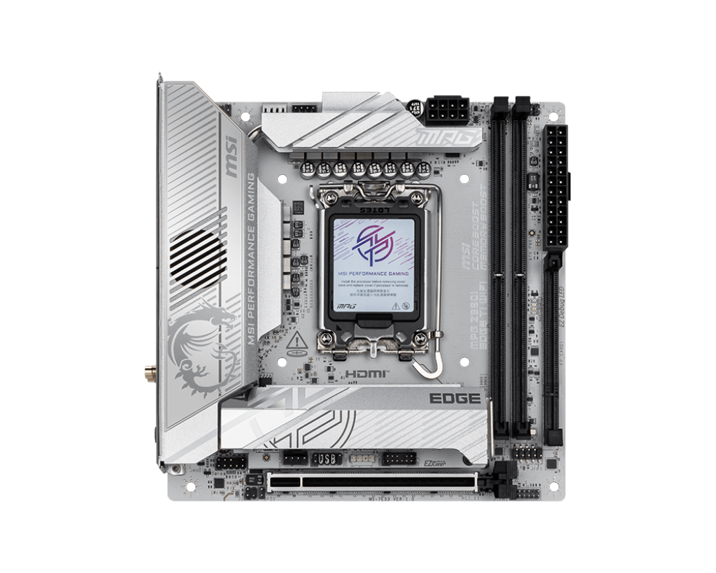MSI MPG Z890I EDGE TI WIFI, Mini-ITX Intel Z890 Motherboard, LGA 1851 DDR5, PCIe 5.0 x16, Gen5 M.2, Wi-Fi 7 & 2.5G LAN
