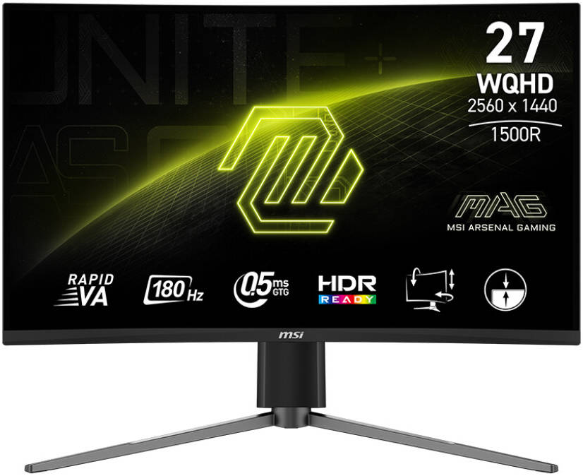 MSI MAG 27CQ6PF 27 Inch WQHD Curved Gaming Monitor 180Hz Refresh Rate 0.5ms Response Time HDR Ready Adaptive Sync Rapid VA Panel HDMI 2.0b DisplayPort 1.4 - Black 