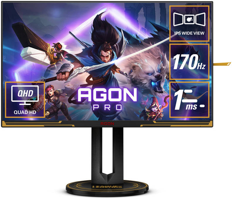 AOC Agon Pro 27" IPS QHD 2K Flat Gaming Monitor, 170Hz Refresh Rate, 1ms GtG Response Time, VESA Display, HDR 400 - Black & Gold 