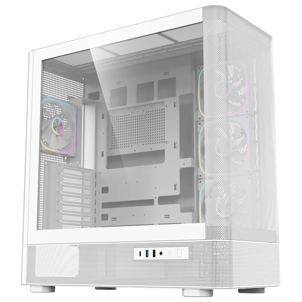 كيس ألعاب ACEGEEK Lunaris Flow متوسط الحجم، ATX وM-ATX وITX، زجاج مقسّى، بطاقة رسومات حتى 400 مم، مبرد معالج حتى 180 مم، رادياتير حتى 420 مم - أبيض