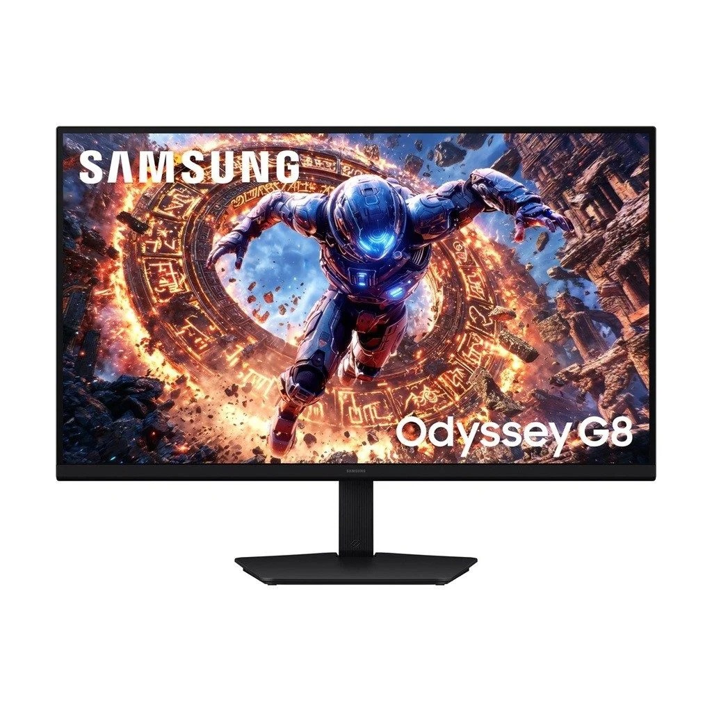 شاشة الألعاب Samsung Odyssey G8 G80HS بدقة 6K مقاس 32 بوصة، UHD ‏6144 × 3456، لوحة IPS، معدل تحديث 165Hz، زمن استجابة 1ms، منفذا HDMI 2.1، منفذ DisplayPort 2.1، دعم مليار لون، باللون الأسود.