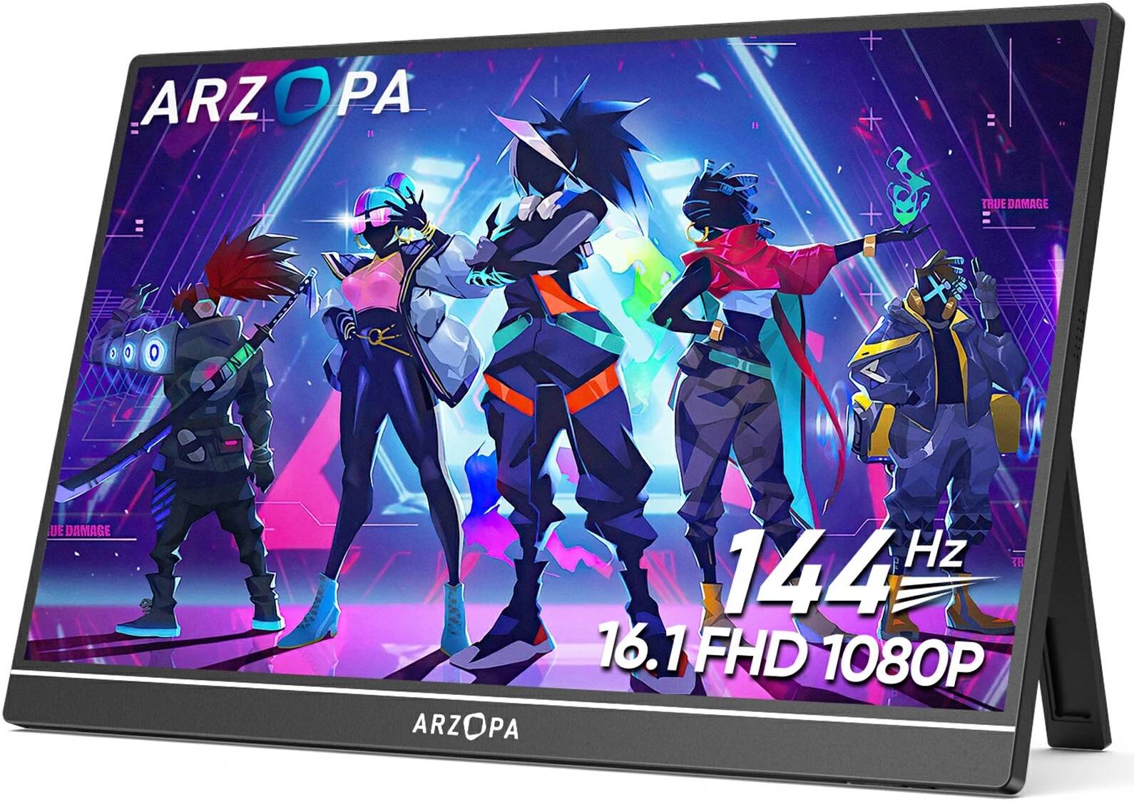 ARZOPA Z1FC Portable Gaming Monitor 16.1" FHD 1920x1080 IPS Display 144Hz Refresh Rate HDR support AMD FreeSync Low Blue Light Anti-glare Screen Built-in dual Speakers Built-in Stand 1 × Mini HDMI 2.0 - Black