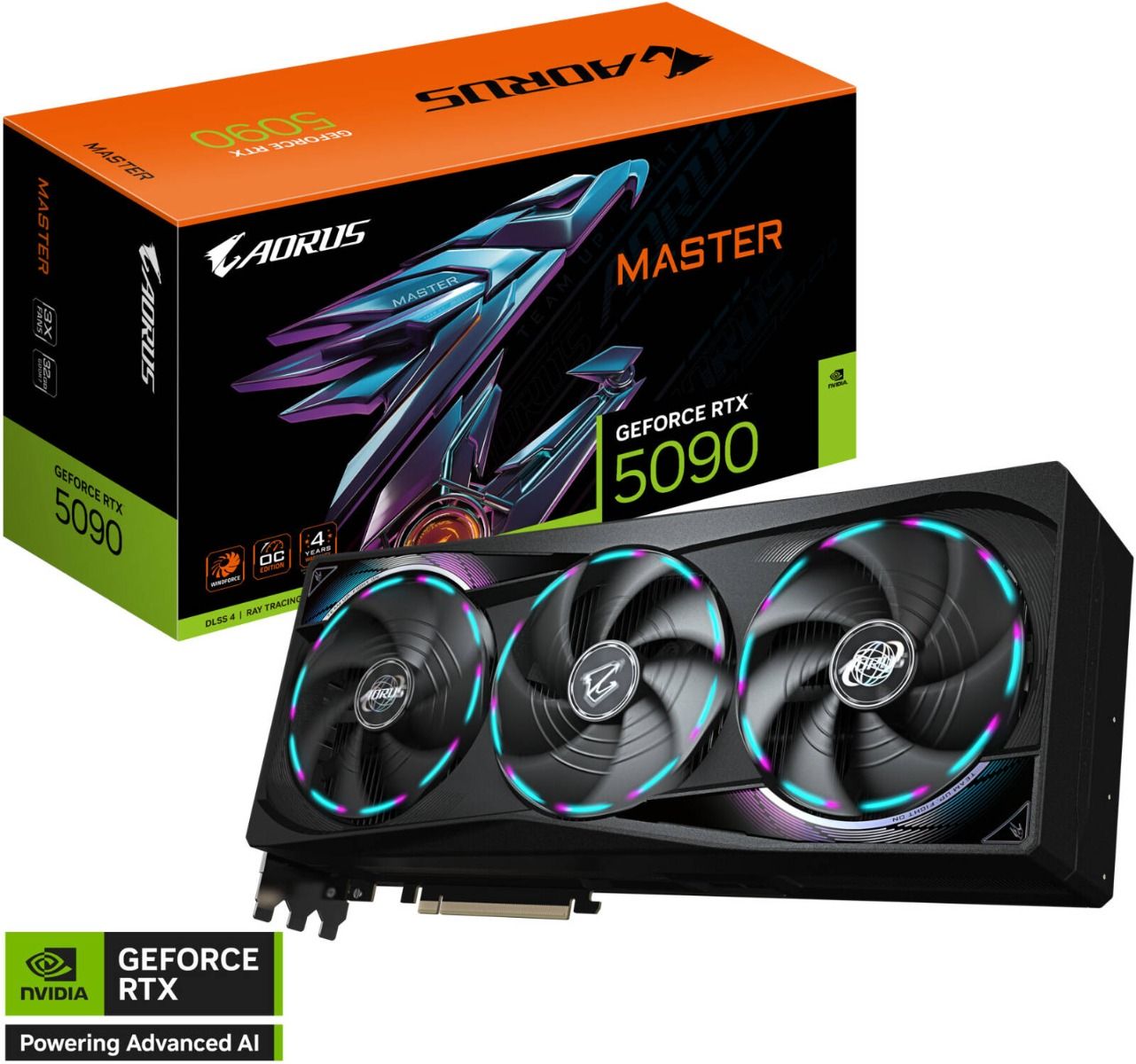 بطاقة الرسومات جيجابايت AORUS GeForce RTX 5090 MASTER بسعة 32GB GDDR7 وواجهة PCIe 5.0 – تبريد WINDFORCE بثلاثة مراوح