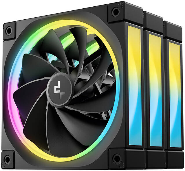 مراوح DeepCool FL12R عكسية التدفق بحجم 120 مم للهيكل، حزمة من 3 مراوح، بسرعة 2150 دورة/دقيقة، موصل PWM بـ 4 دبابيس، إضاءة LED RGB قابلة للتخصيص - أسود