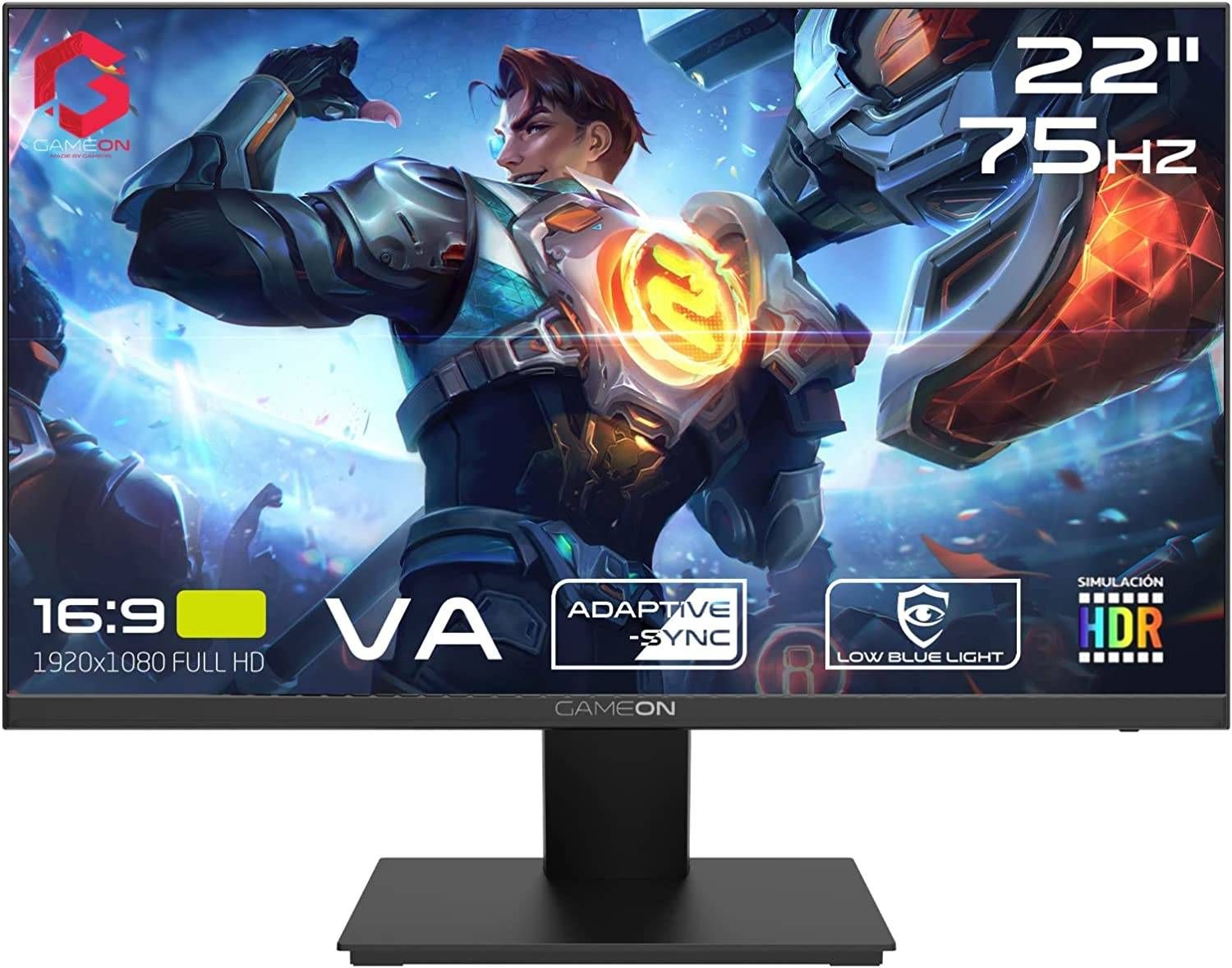 GAMEON Basic Series Gaming Monitor 22 inch FHD VA Panel 1920x1080 75 Hz Refresh Rate 2ms Response Time Fixed Stand, HDR, Low Blue Light, Black