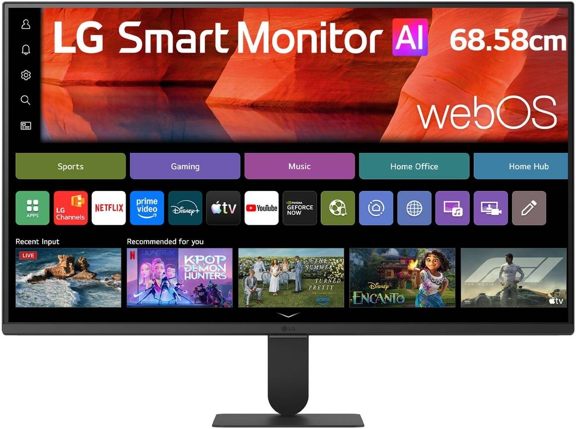 ChatGPT said: شاشة LG الذكية AI U5s مقاس 27 بوصة بدقة FHD ‏1920 × 1080، شاشة IPS بمعدل تحديث 120 هرتز، زمن استجابة 5 مللي ثانية (GtG عند الوضع الأسرع)، تدعم البث عبر webOS وHDR10 Pro وتغطية ألوان sRGB بنسبة 99% وتقنية Dynamic Tone Mapping، منفذا HDMI ومنف