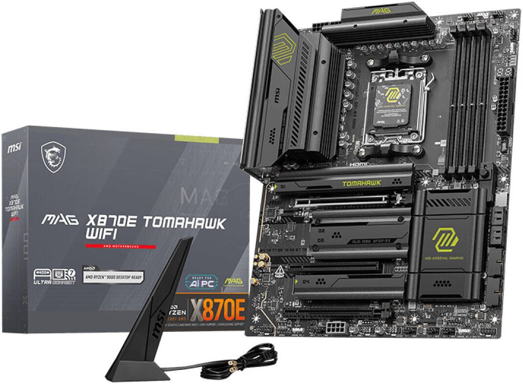 اللوحة الأم MSI MAG X870E Tomahawk WiFi AM5 DDR5 مع 4 منافذ تخزين M.2 واتصال WiFi و Bluetooth | 911-7E59-006
