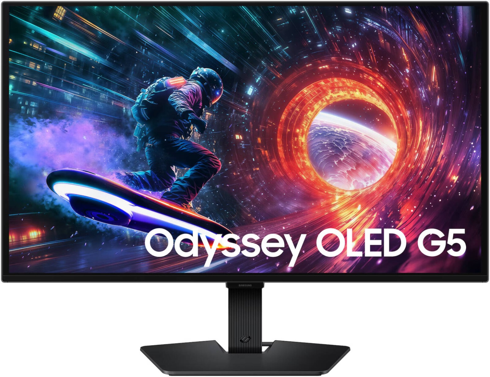 سامسونج أوديسي OLED G5 G50SF، شاشة ألعاب مقاس 27 بوصة بدقة QHD، معدل تحديث 180 هرتز، زمن استجابة 0.03 مللي ثانية GTG، متوافقة مع NVIDIA G-Sync وتقنية AMD FreeSync، منفذ DisplayPort 1.2، باللون الأسود.