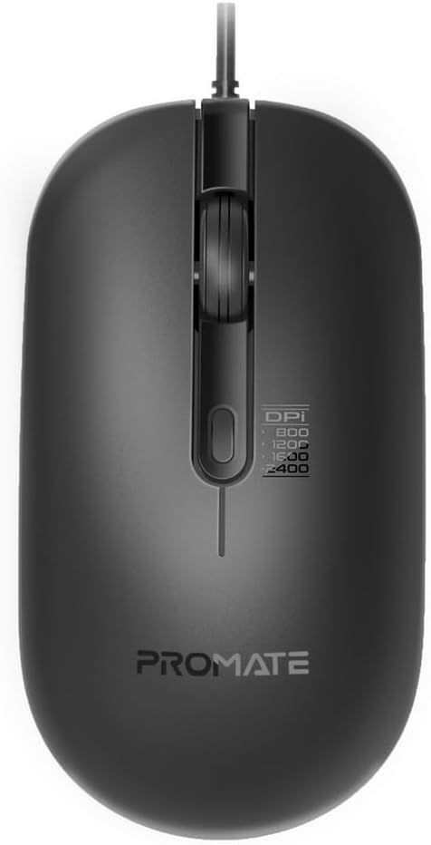بروميت ماكس كومفورت CM-2400 فأرة بصرية سلكية قابلة لتعديل DPI بتصميم مريح يناسب اليدين معًا، 800–2400 DPI