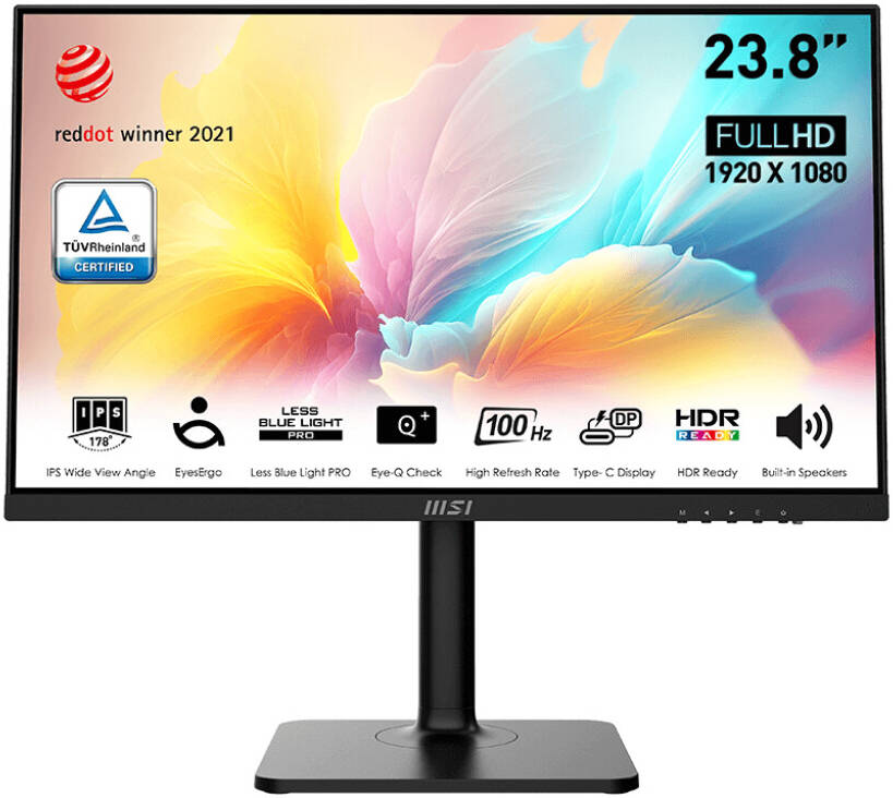 MSI Modern MD2412P Business Productivity Monitor 24" FHD 1920 x 1080 IPS Display 100Hz Refresh Rate 1ms (MPRT) Response Time Adaptive-Sync Support Built-In Speaker - Black