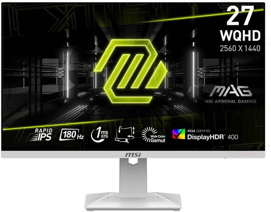 شاشة ألعاب إم إس آي MAG مقاس 27 بوصة 274QRFW WQHD Rapid IPS 2560 × 1440 معدل تحديث 180 هرتز 1 مللي ثانية (GTG) ووقت استجابة AMD FreeSync باللون الأبيض