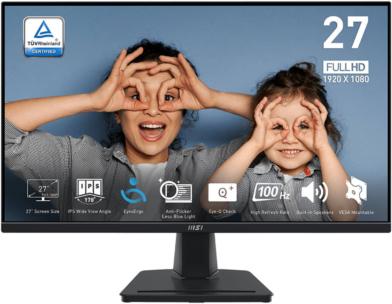 MSI Pro MP275 Business Productivity Monitors 27" IPS 1920 x 1080 (FHD) Display 100Hz Refresh Rate, 1ms (MPRT) / 4ms (GTG) Response Time, 16.7M Display Colors 2x 2W Speakers - Black