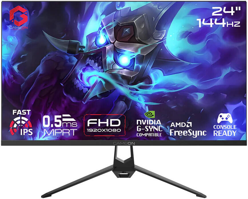 GAMEON GOES24FHD144IPS Essential Series Gaming Monitor 24" FHD 1920 x 1080 IPS Display 144Hz Refresh Rate 0.5ms (MPRT) Response Time VESA Flicker-Free Low Blue Light HDMI 2.1 DisplayPort Built-in Speakers - Black