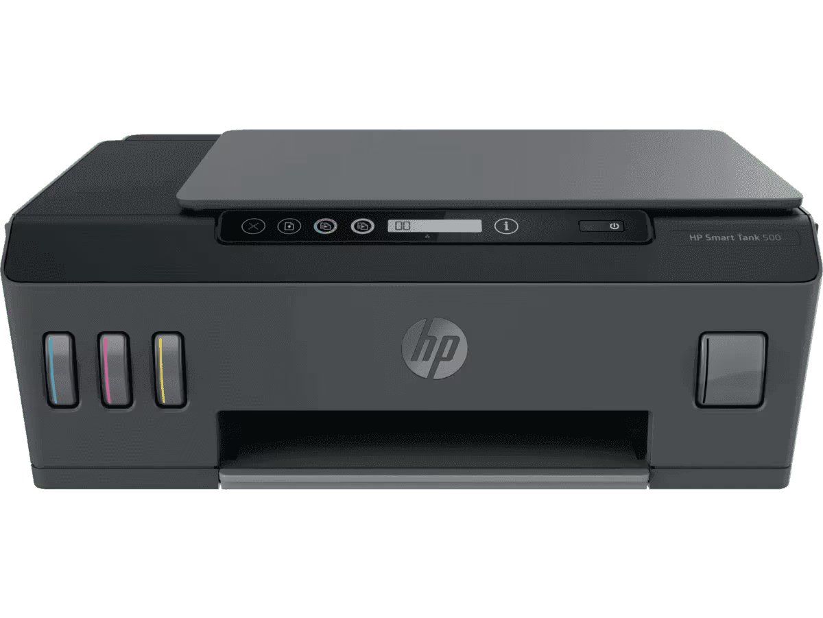 طابعة HP 500 Smart Tank اللاسلكية AIO (4SR29A) - خزان حبر عالي السعة، طباعة/مسح ضوئي/نسخ، حتى 11 صفحة في الدقيقة باللون الأسود