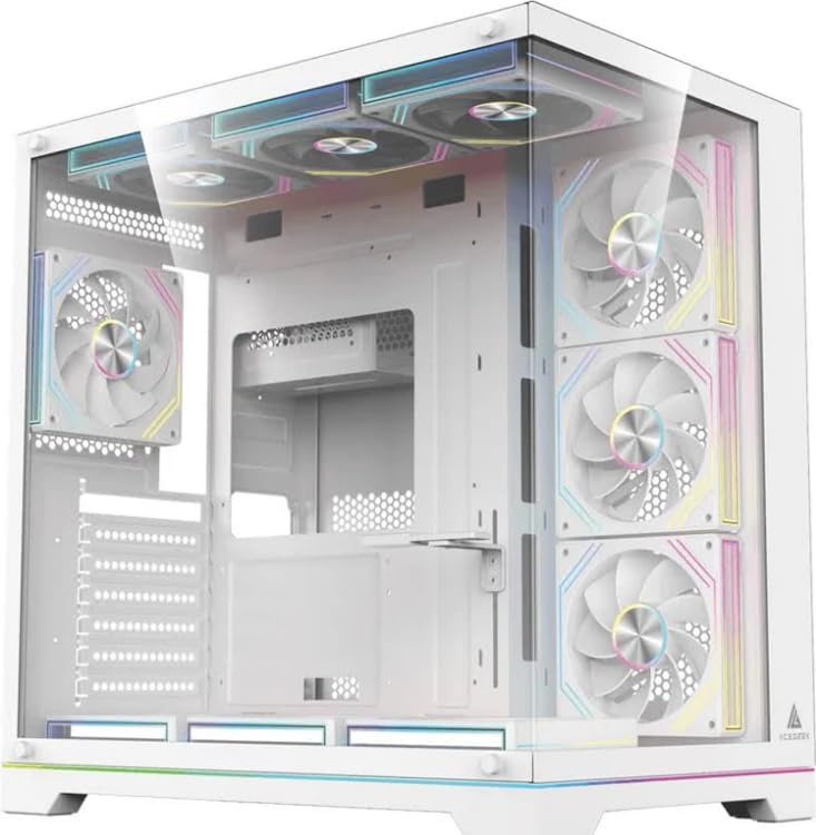 Acegeek Mercury R425X RGB Edition White ATX Mid-Tower Gaming Case, Dual Tempered Glass, 410mm GPU Clearance, 165mm CPU Cooler Clearance 