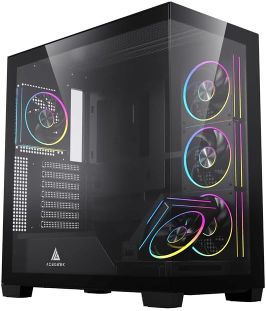 كيس ألعاب AceGeek Nebula Pro متوسط الحجم ATX، زجاج مقسى بانورامي مزدوج، هيكل SPCC بسماكة 0.7 مم، أقصى مساحة لطول بطاقة الرسومات (GPU) 420 مم - أسود