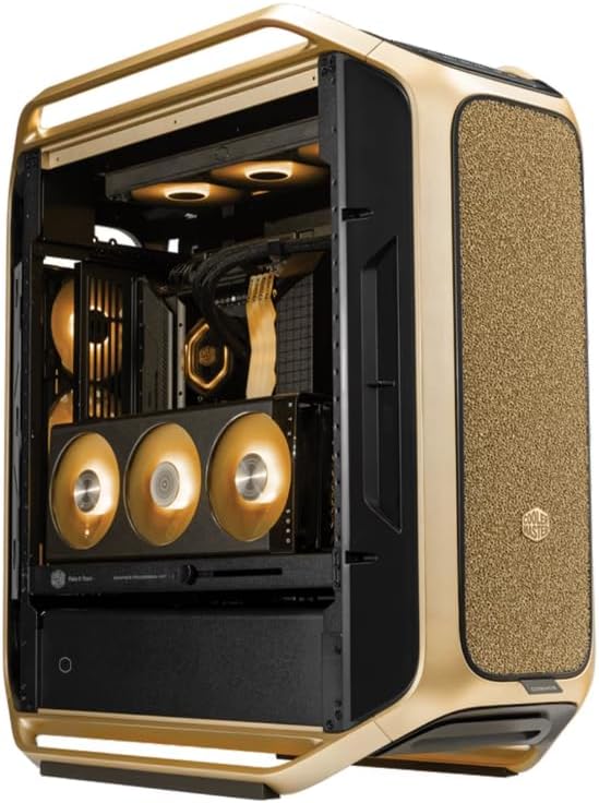 Cooler Master COSMOS ALPHA Gold Limited Edition Full Tower PC Case, 24K Gold-Plated Logo, FreeForm 2.0 Modular Sliding Tray, E-ATX/EEB/ATX/Micro-ATX/Mini-ITX 