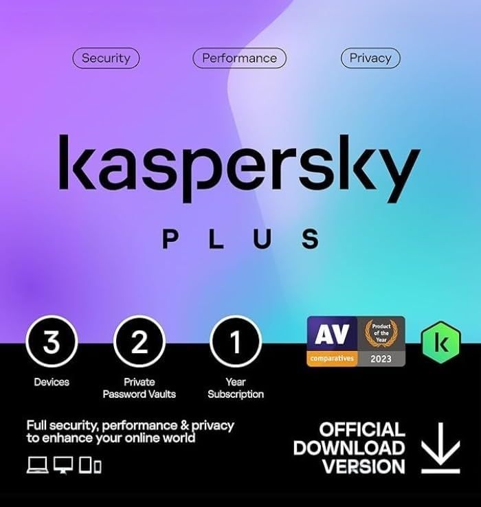 Kaspersky Plus 3 User Real-Time Antivirus & Privacy Suite