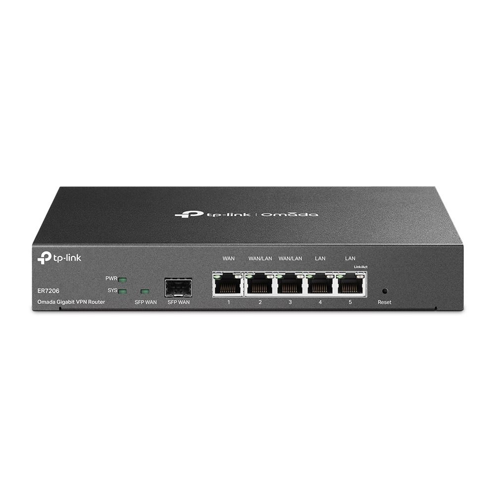 TP‑Link TL‑ER7206 Gigabit Multi‑WAN VPN Router Gigabit Multi-WAN VPN Router with 1× SFP, 5× RJ45 Ports, Omada Cloud Management and Advanced Security