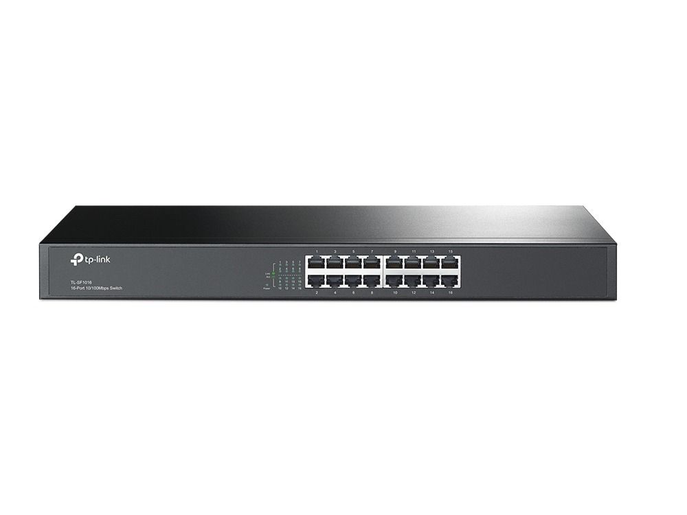 TP-Link TL-SF1016 16-Port 10/100 Mbps Rackmount Unmanaged Switch Fast Ethernet, Energy-Efficient, Fanless Network Switch