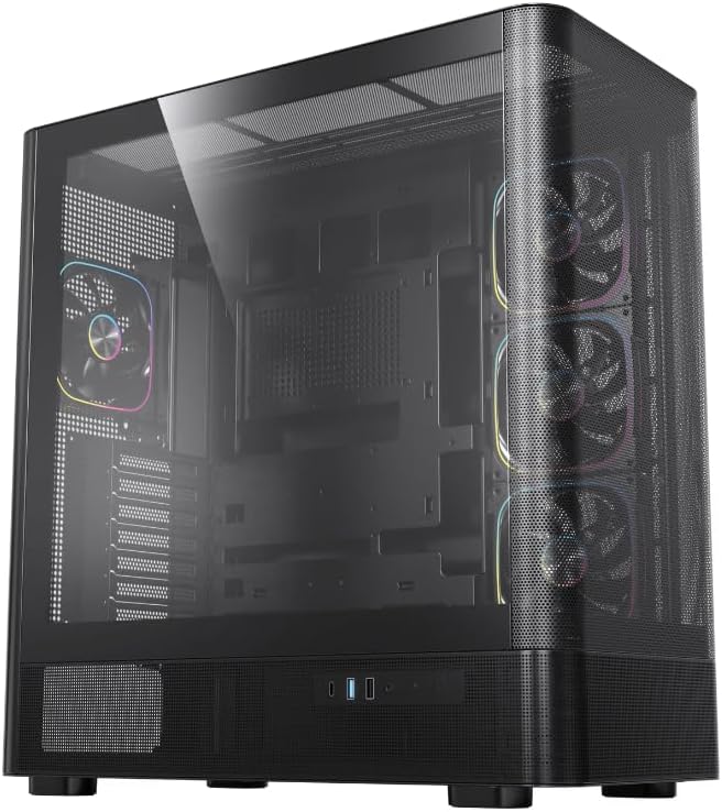 ACEGEEK Lunaris Flow Mid Tower Gaming Case, ATX M-ATX ITX, Tempered Glass, 400mm GPU, 180mm CPU Cooler, 420mm Radiator - Black