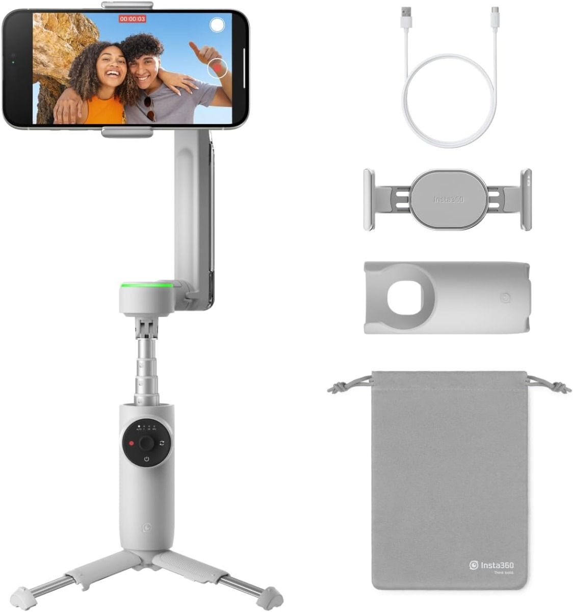Insta360 Flow Pro - AI-Powered Gimbal Stabilizer for Smartphone Apple DockKit Enabled 360º Infinite Pan Tracking, 3-Axis Stabilization, Built-in Tripod Portable & Foldable AI Tracking