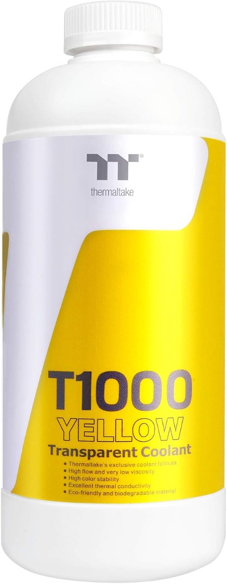 ثِرمالتيك T1000 سائل تبريد، أصفر، نظام تبريد مائي مخصص، 1000 مل، سائل تبريد شفاف لتبريد الحاسوب.