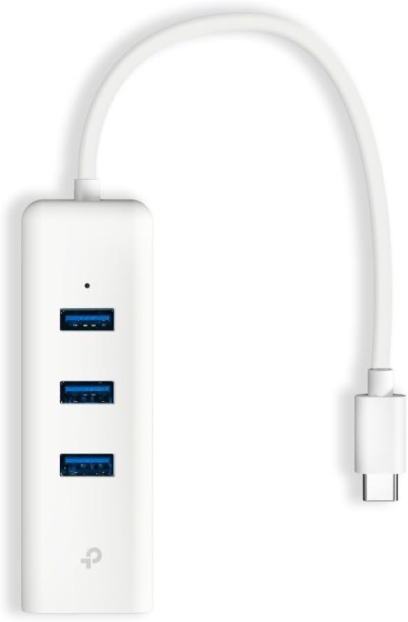 TP‑Link UE330C USB‑C 3‑Port Hub and Gigabit Ethernet Adapter – USB‑C to 3× USB 3.0 + RJ45 Gigabit Hub, Plug‑and‑Play