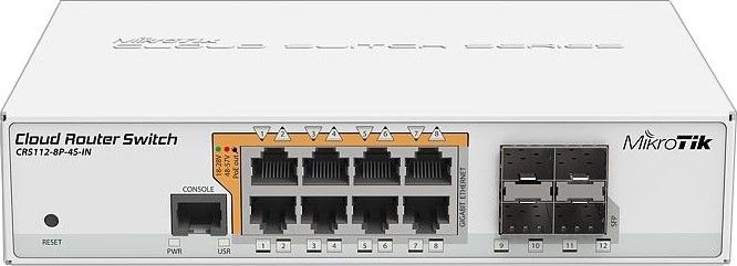 MikroTik 8-Port PoE Gigabit Ethernet Switch with 4 SFP Ports, Indoor, 128MB RAM CRS112-8P-4S-IN