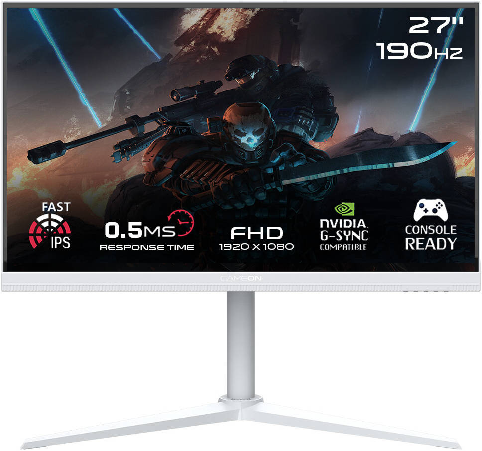 GAMEON GOA27FHD190IPS Arctic Pro Gaming Monitor 27" FHD 1920 x 1080 Fast IPS Display 190Hz Refresh Rate 0.5ms Response Time NVIDIA G-Sync & AMD FreeSync Technology 1× HDMI 2.1 1× DP 1.4 - White