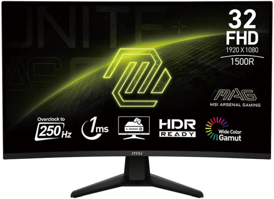 MSI MAG Curved Gaming Monitor 32 inch 32C6X FHD VA Display 1920 x 1080 250Hz Refresh Rate 1ms Response Time Adaptive Sync Technology, 1500R Curvature, Black
