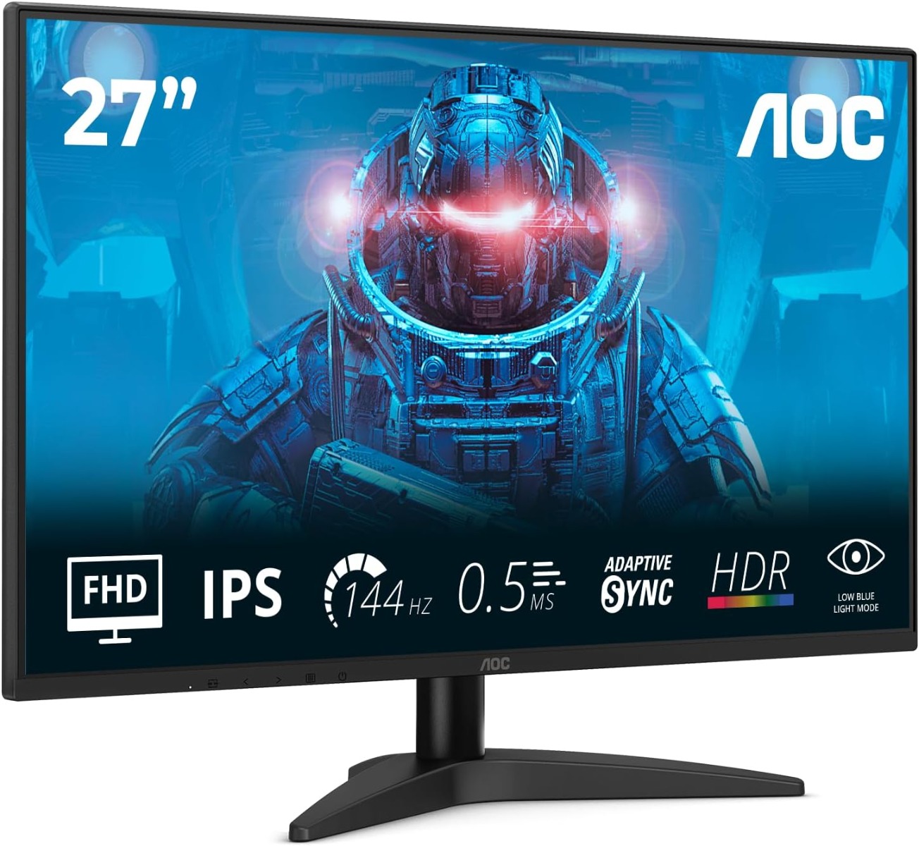 شاشة ألعاب إي أو سي 27B36X فئة B36 مقاس 27 بوصة بدقة FHD 1920x1080 شاشة IPS بمعدل تحديث 144 هرتز وزمن استجابة 0.5 مللي ثانية MPRT ومزامنة متكيفة وتقنية HDR10 وضوء أزرق منخفض و منفذ HDMI 1.4 و منفذ DP 1.4 - باللون الأسود