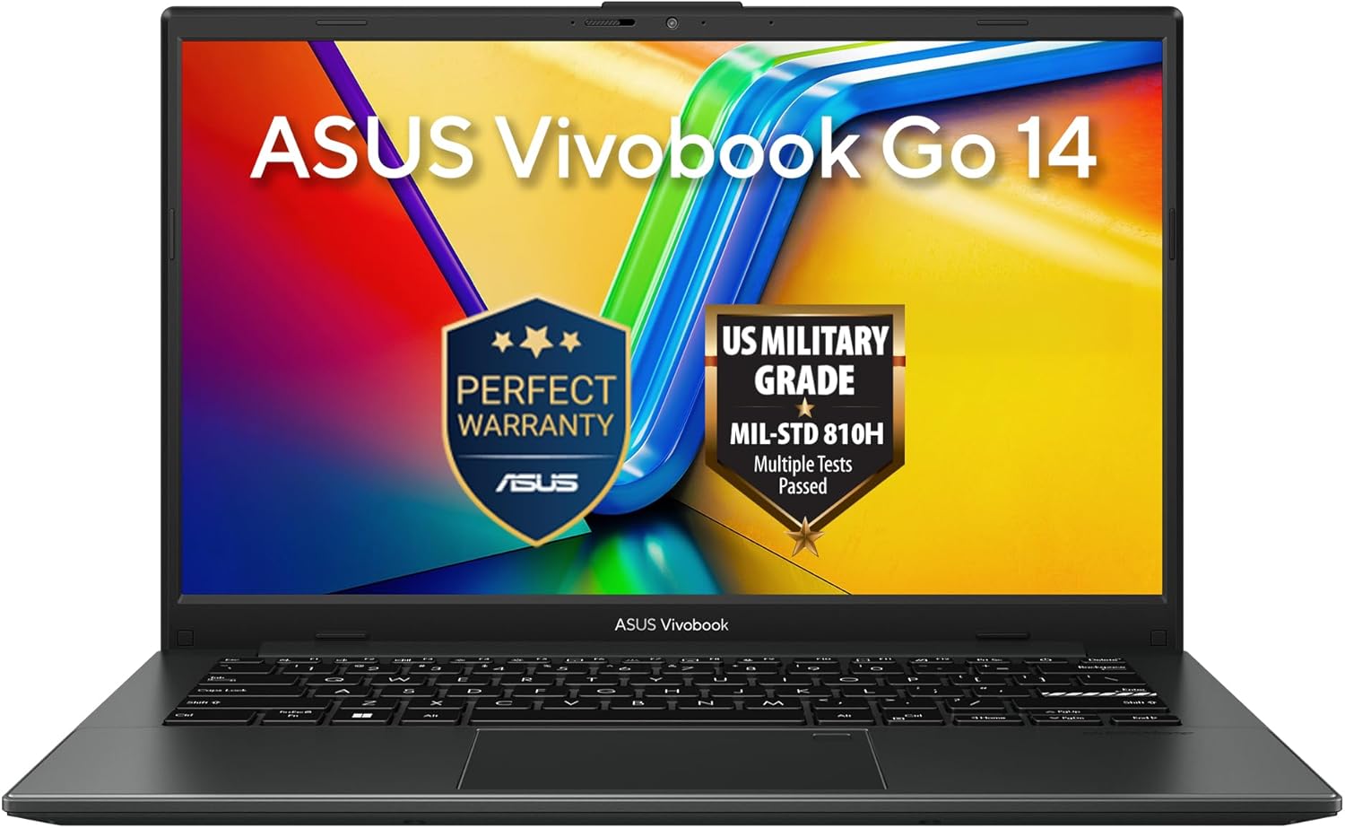 لابتوب ASUS Vivobook Go 14 E1404FA-EB1211W بمعالج AMD Ryzen 5-7520U، ذاكرة RAM سعة 8 جيجابايت، وحدة تخزين SSD سعة 512 جيجابايت، رسومات AMD Radeon، شاشة 14 بوصة Full HD، نظام التشغيل Windows 11 Home، لوحة مفاتيح عربية/إنجليزية - أسود