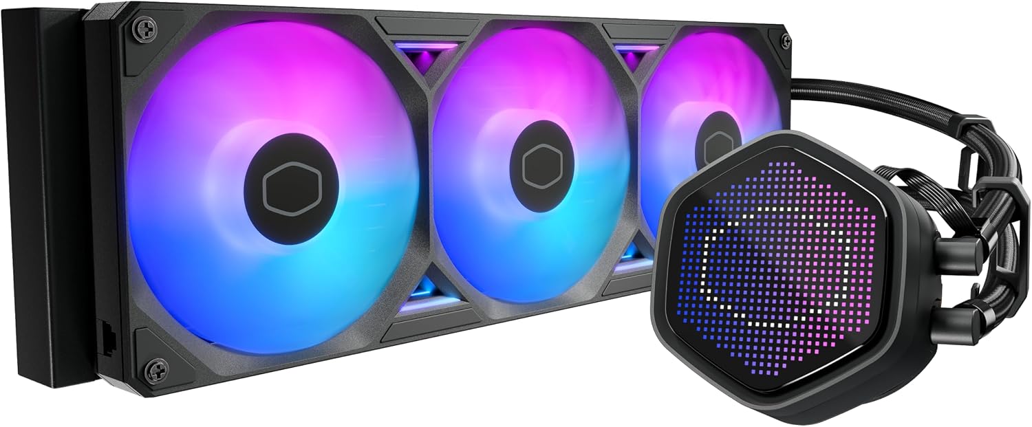 Cooler Master ML 360 Atmos II Pixel LED 360mm Liquid CPU Cooler, Addressable Gen 2 RGB, 2500 RPM, 190 CFM, Intel LGA 1851/1700/1200/115x, AMD AM5/AM4, Black