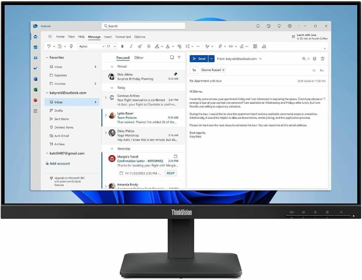 Lenovo Monitor ThinkVision 23.8 inch S24-4e 1920 x 1080 100Hz Refresh Rate 4ms GtG Response Time Color Support 16.7 Million In-Plane Switching Black