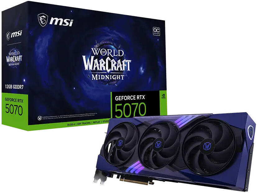 MSI GeForce RTX 5070 World of Warcraft Midnight Void Edition OC 12GB GDDR7 Graphics Card 192-Bit Memory, 2610 MHz Boost Clock PCI Express Gen 5