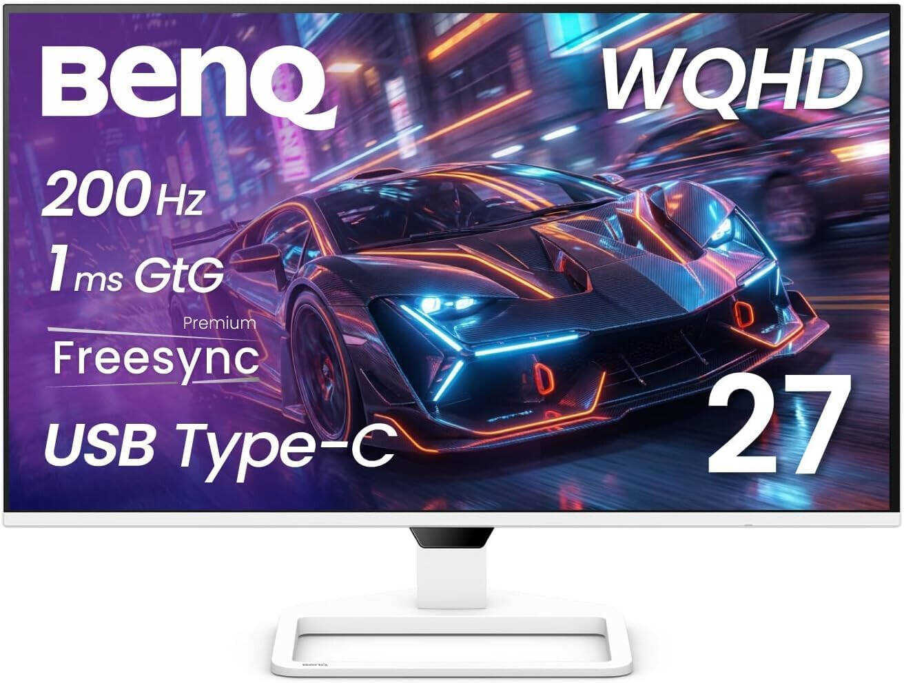 BenQ EW270Q Gaming Monitor 27" QHD 2560 x 1440 IPS Display 200Hz Refresh Rate 1ms (GtG) Response Time, HDRi, AMDA FreeSync Premium Built-in 5W Speakers 1× HDMI 1× DP1.4 - White