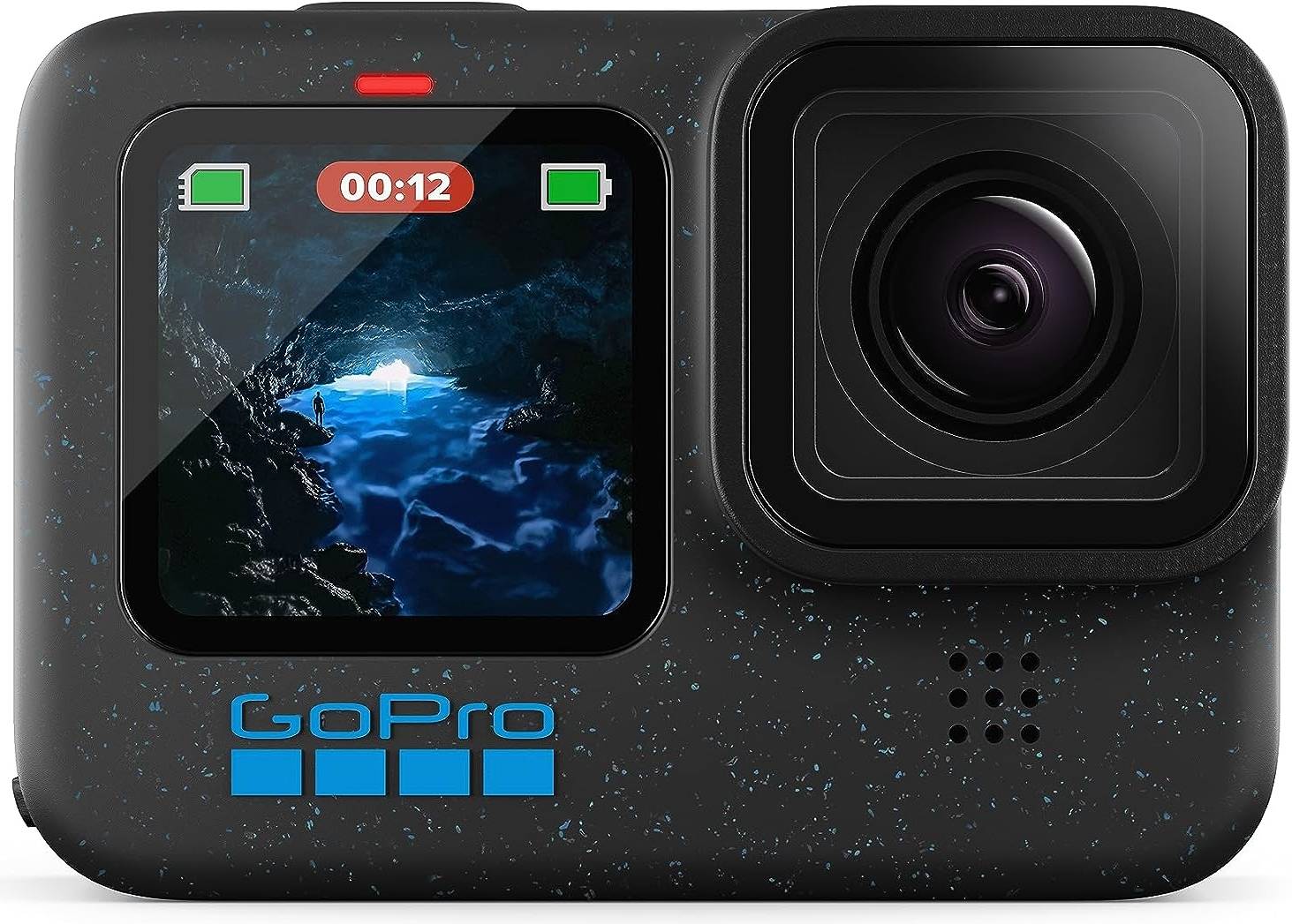 كاميرا أكشن GoPro HERO12 مقاومة للماء مع فيديو بدقة 5.3K60 Ultra HD، صور 27MP، مستشعر صورة HDR 1/1.9"، بث مباشر، وتثبيت للكاميرا كويبكام.