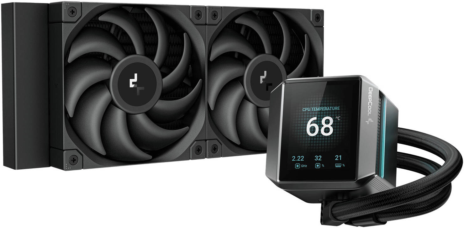 DeepCool Mystique 240 Liquid CPU Cooler, 2.8" TFT LCD screen, 2150 RPM Fan Speed, 72.45 CFM - Black