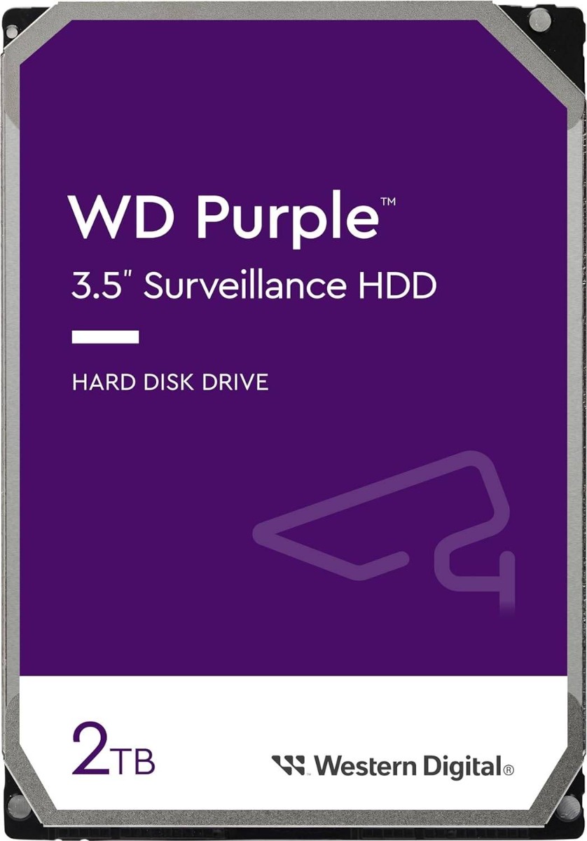 Western Digital WD 2TB Purple Surveillance Hard Drive, 3.5-Inch HDD SATA 6Gb/s 64MB Cache CMR AllFrame Up to 175MB/s Up to 64 HD Cameras 180TB/Year Workload