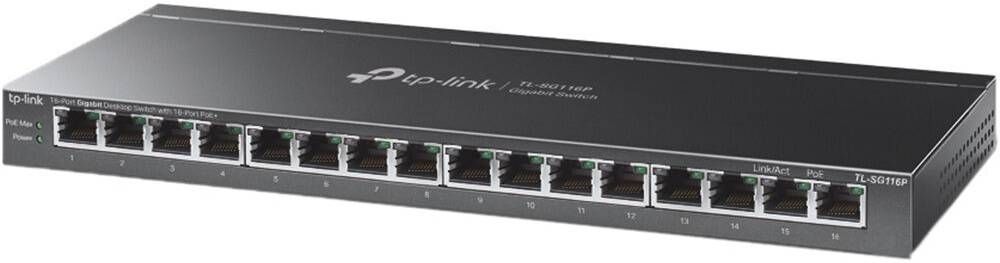 TP-Link TL-SG116P 16-Port Gigabit Desktop Switch with 16-Port PoE+