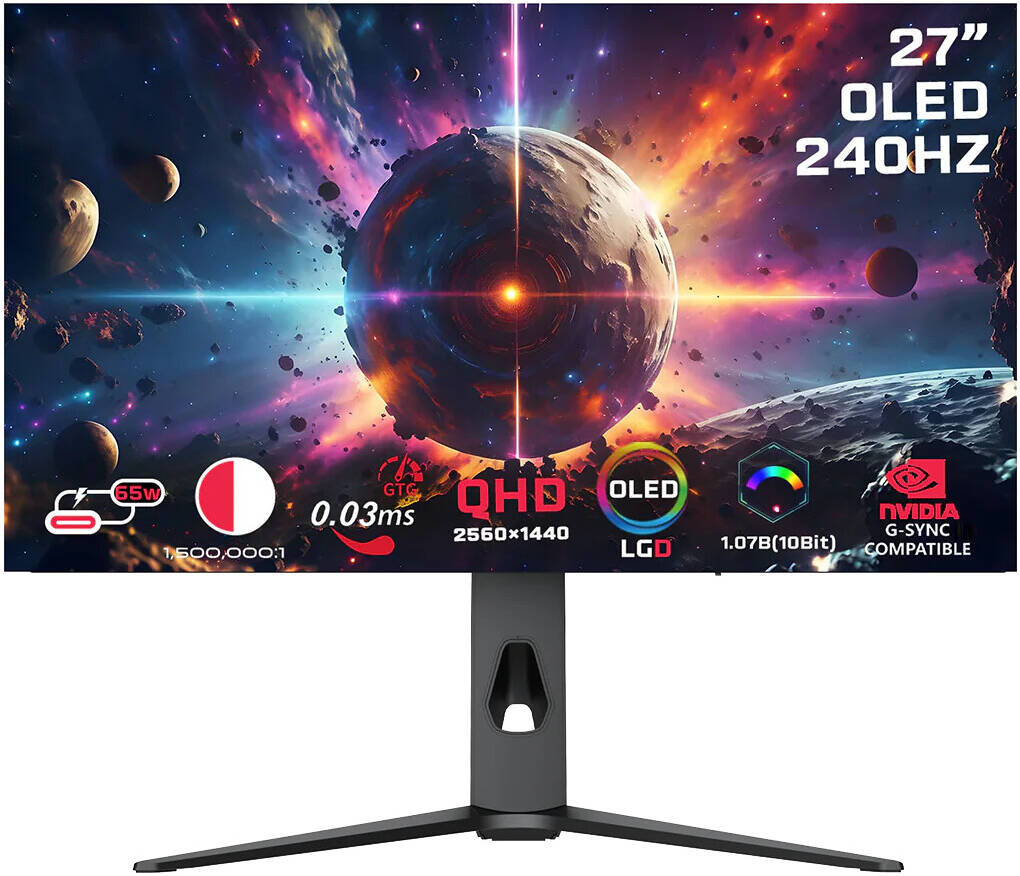 GAMEON GO27OLED2K Signature X Series Gaming Monitor 27" QHD 2560 x 1440 Matte OLED Display 240Hz Refresh Rate 0.03ms Response Time FreeSync & G-Sync Flicker-Free Low Blue Light 2× HDMI 2.1 1× DP 1.4 - Black